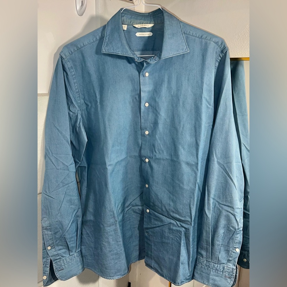 SUITSUPPLY Blue Chambray Denim Shirt XL Slim Fit